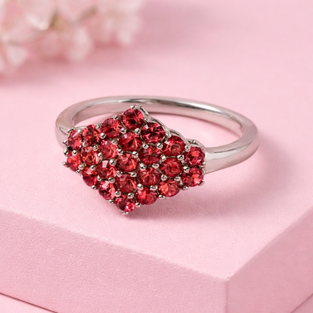 Karis Collection Indian Pink Crystal Cluster Ring Platinum Bond Women’s Ring